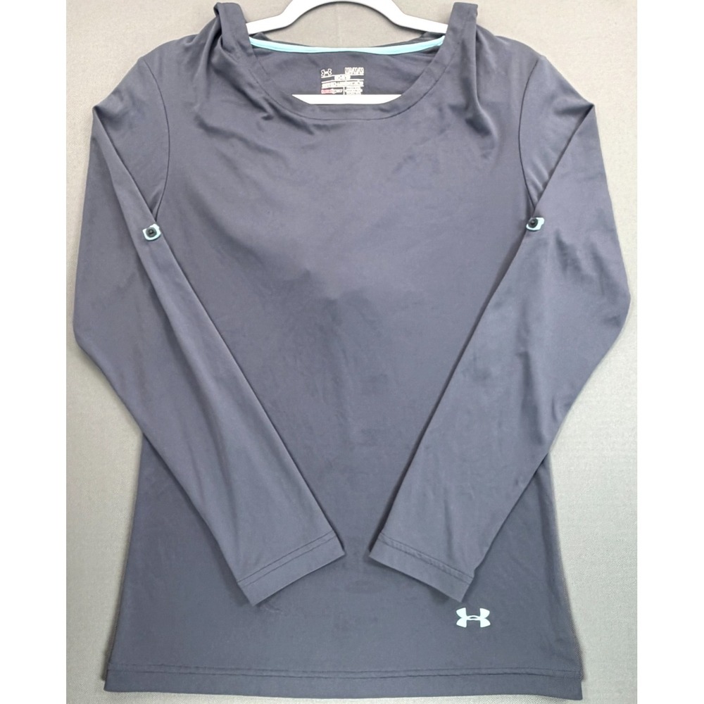 Under Armour Womens M Hoodie HeatGear Long Sleeve Gray Roll Up Shirt